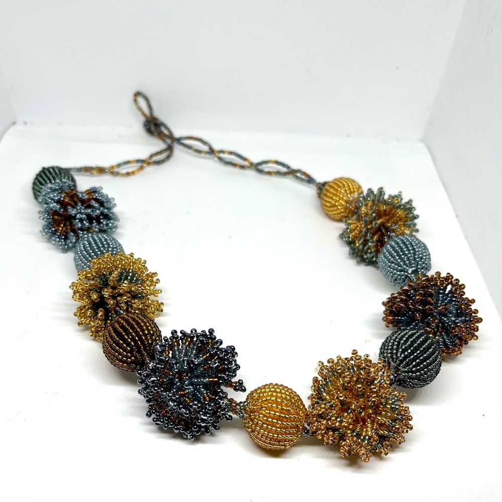 Vintage African Bead Pom Pom Necklace